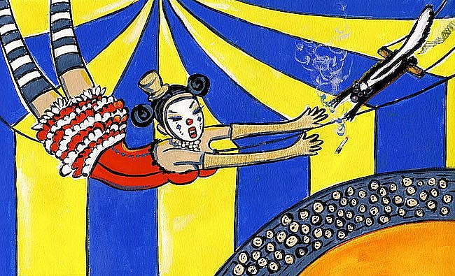 At The Circus. Acrylic on Fabriano paper, $200, 18×30.5cm